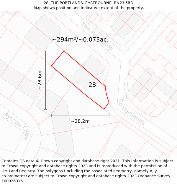 28, THE PORTLANDS, EASTBOURNE, BN23 5RD: Plot and title map