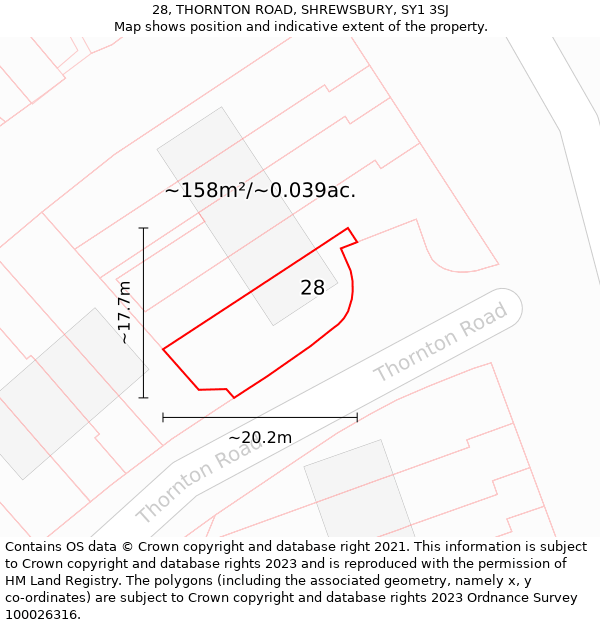 28, THORNTON ROAD, SHREWSBURY, SY1 3SJ: Plot and title map