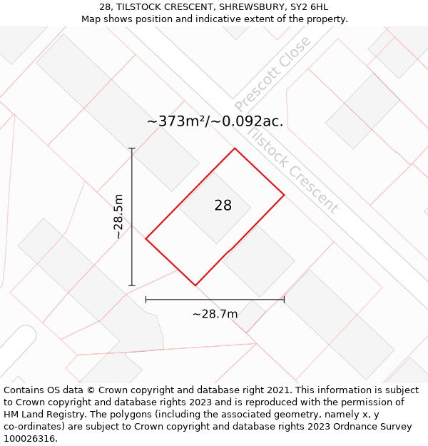 28, TILSTOCK CRESCENT, SHREWSBURY, SY2 6HL: Plot and title map