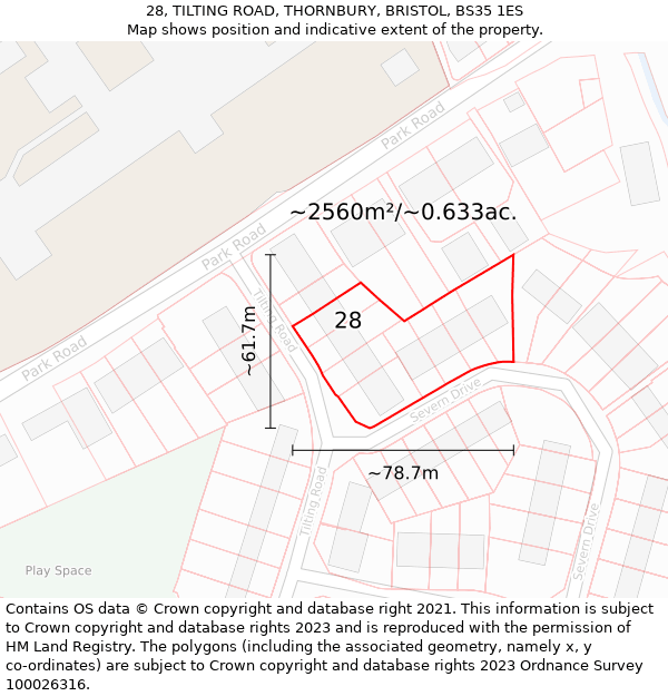 28, TILTING ROAD, THORNBURY, BRISTOL, BS35 1ES: Plot and title map