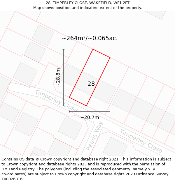 28, TIMPERLEY CLOSE, WAKEFIELD, WF1 2FT: Plot and title map