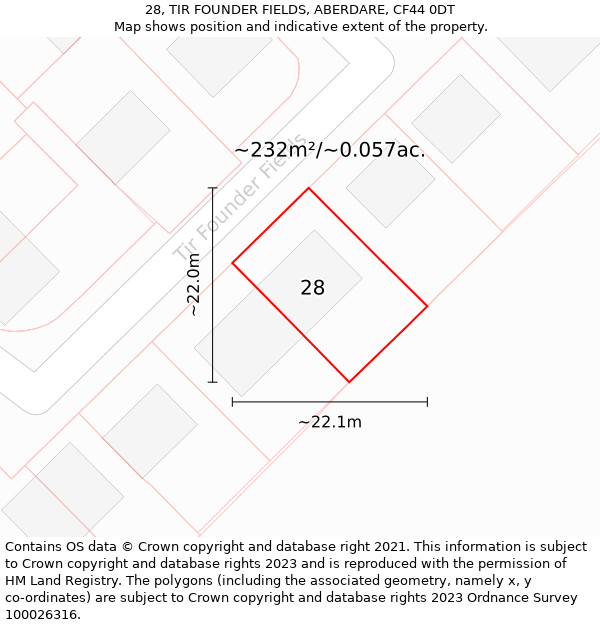 28, TIR FOUNDER FIELDS, ABERDARE, CF44 0DT: Plot and title map