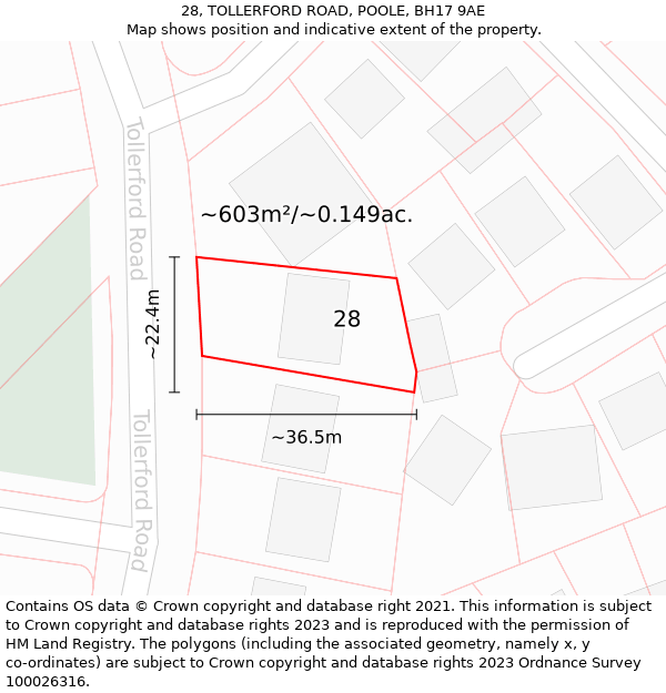 28, TOLLERFORD ROAD, POOLE, BH17 9AE: Plot and title map