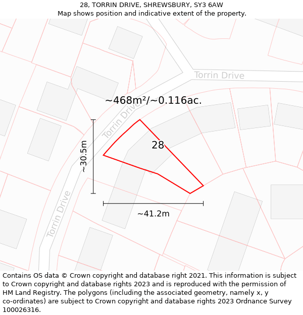 28, TORRIN DRIVE, SHREWSBURY, SY3 6AW: Plot and title map