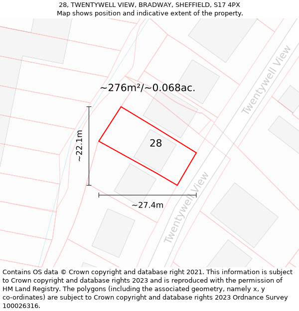 28, TWENTYWELL VIEW, BRADWAY, SHEFFIELD, S17 4PX: Plot and title map