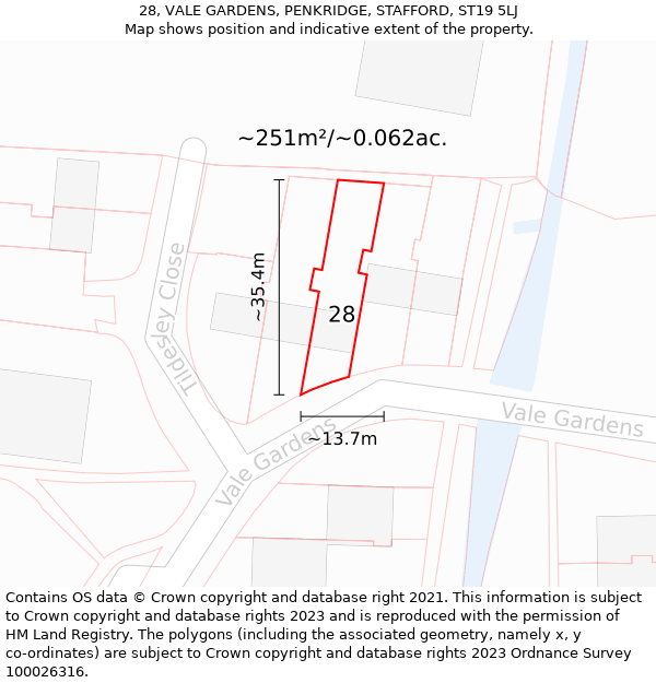 28, VALE GARDENS, PENKRIDGE, STAFFORD, ST19 5LJ: Plot and title map