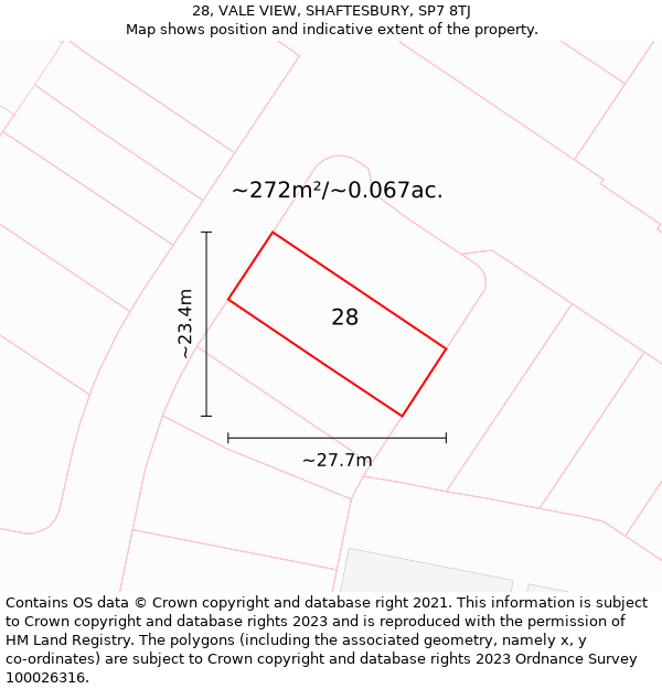 28, VALE VIEW, SHAFTESBURY, SP7 8TJ: Plot and title map