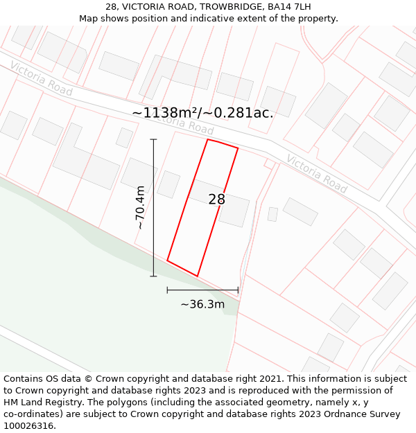 28, VICTORIA ROAD, TROWBRIDGE, BA14 7LH: Plot and title map