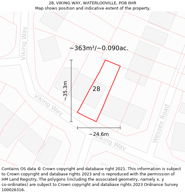 28, VIKING WAY, WATERLOOVILLE, PO8 0HR: Plot and title map