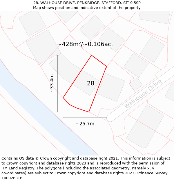 28, WALHOUSE DRIVE, PENKRIDGE, STAFFORD, ST19 5SP: Plot and title map