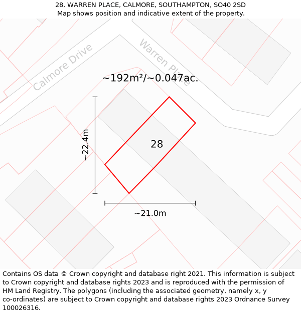 28, WARREN PLACE, CALMORE, SOUTHAMPTON, SO40 2SD: Plot and title map