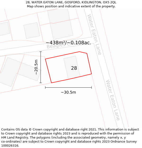 28, WATER EATON LANE, GOSFORD, KIDLINGTON, OX5 2QL: Plot and title map