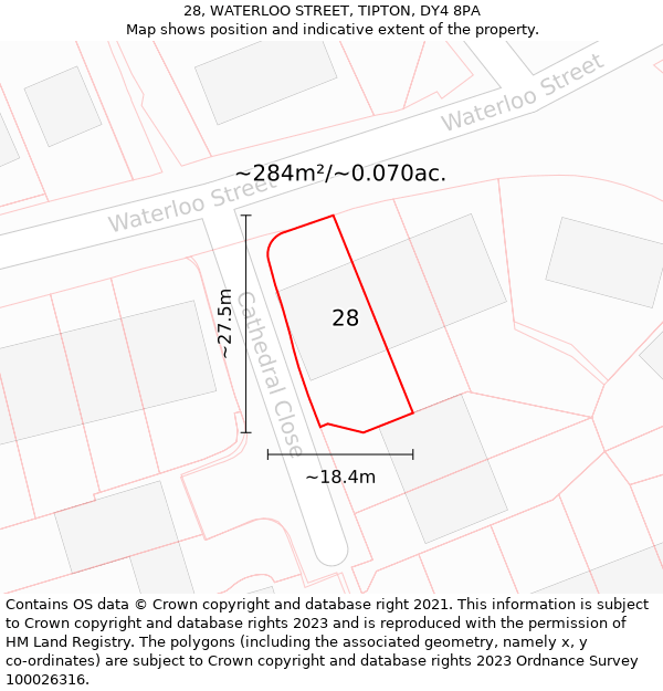 28, WATERLOO STREET, TIPTON, DY4 8PA: Plot and title map