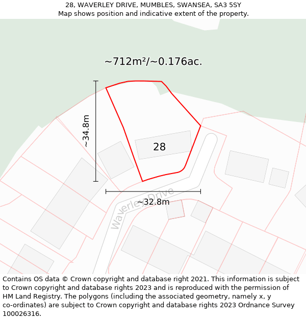 28, WAVERLEY DRIVE, MUMBLES, SWANSEA, SA3 5SY: Plot and title map