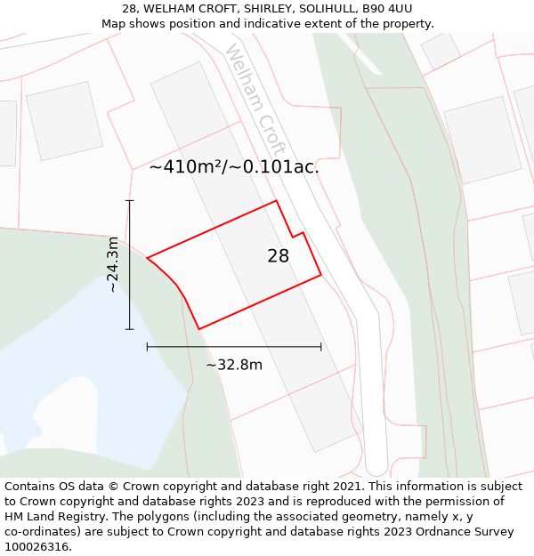 28, WELHAM CROFT, SHIRLEY, SOLIHULL, B90 4UU: Plot and title map