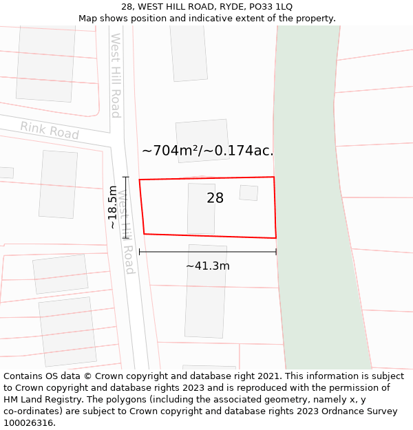 28, WEST HILL ROAD, RYDE, PO33 1LQ: Plot and title map