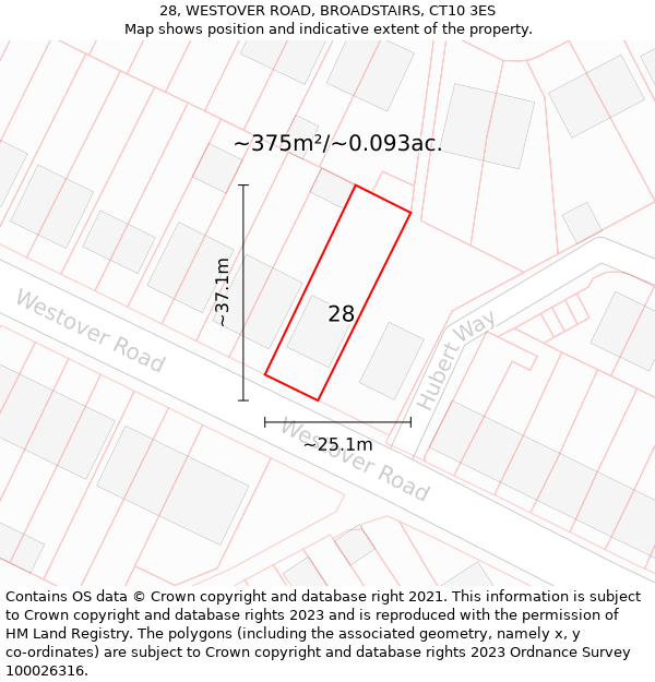 28, WESTOVER ROAD, BROADSTAIRS, CT10 3ES: Plot and title map