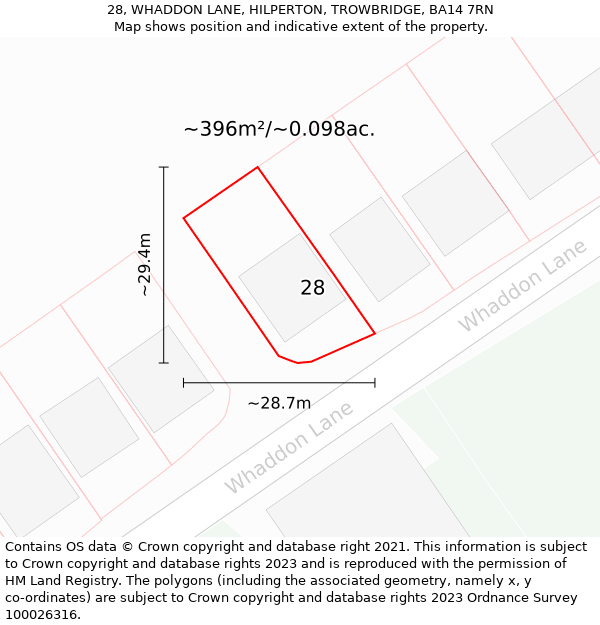 28, WHADDON LANE, HILPERTON, TROWBRIDGE, BA14 7RN: Plot and title map