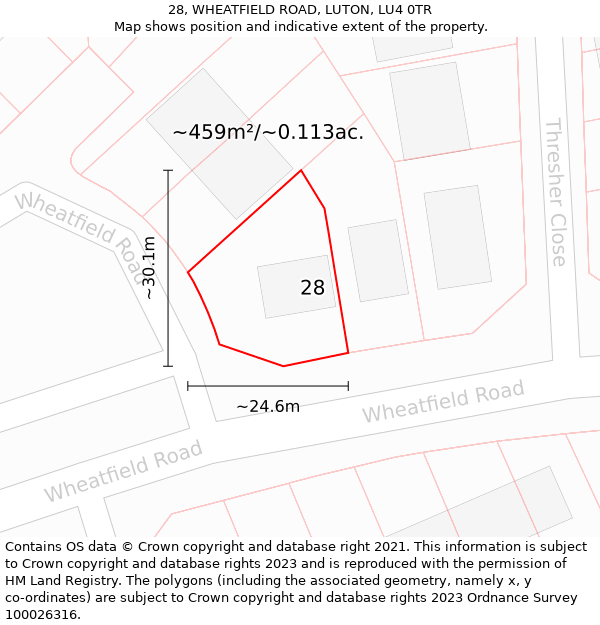 28, WHEATFIELD ROAD, LUTON, LU4 0TR: Plot and title map