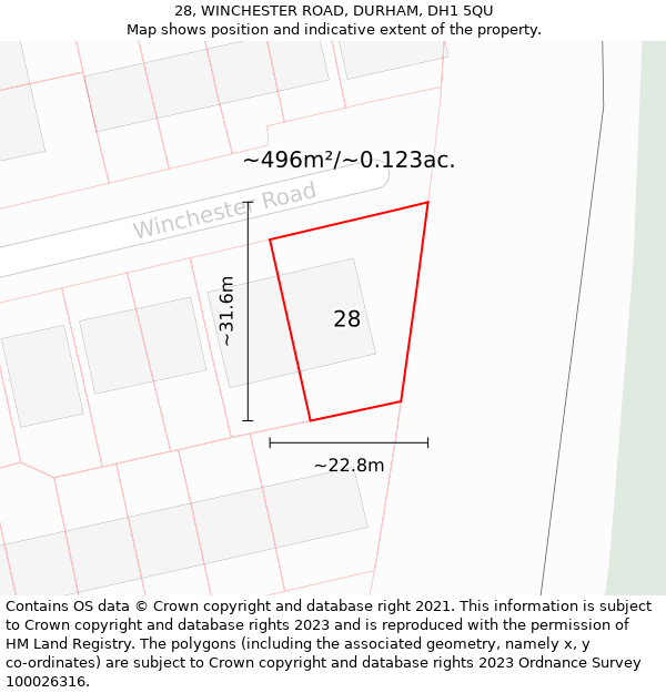 28, WINCHESTER ROAD, DURHAM, DH1 5QU: Plot and title map