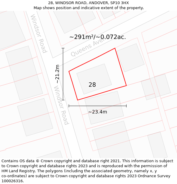 28, WINDSOR ROAD, ANDOVER, SP10 3HX: Plot and title map