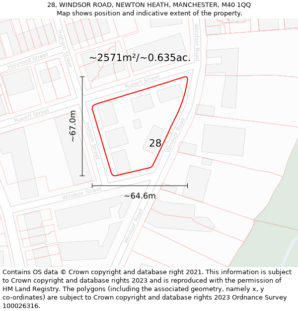 28, WINDSOR ROAD, NEWTON HEATH, MANCHESTER, M40 1QQ: Plot and title map