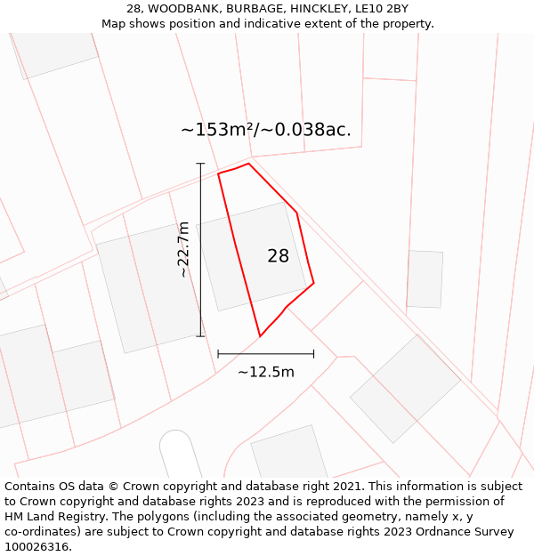 28, WOODBANK, BURBAGE, HINCKLEY, LE10 2BY: Plot and title map