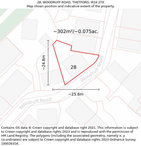 28, WOODRUFF ROAD, THETFORD, IP24 2TX: Plot and title map