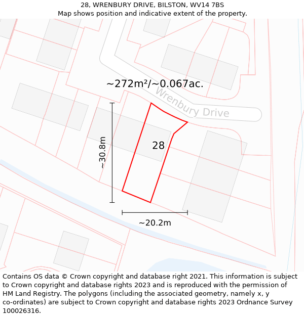 28, WRENBURY DRIVE, BILSTON, WV14 7BS: Plot and title map