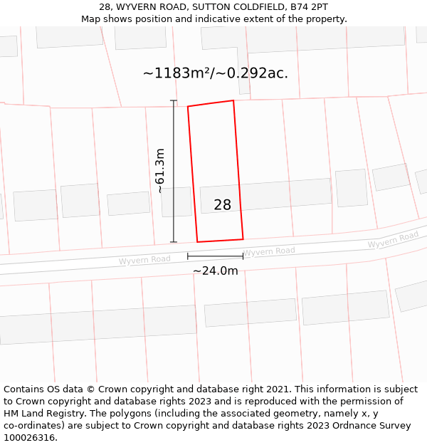 28, WYVERN ROAD, SUTTON COLDFIELD, B74 2PT: Plot and title map