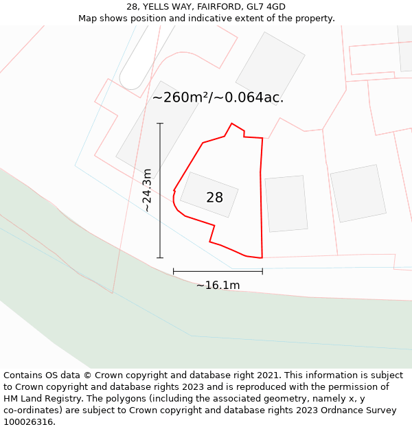 28, YELLS WAY, FAIRFORD, GL7 4GD: Plot and title map