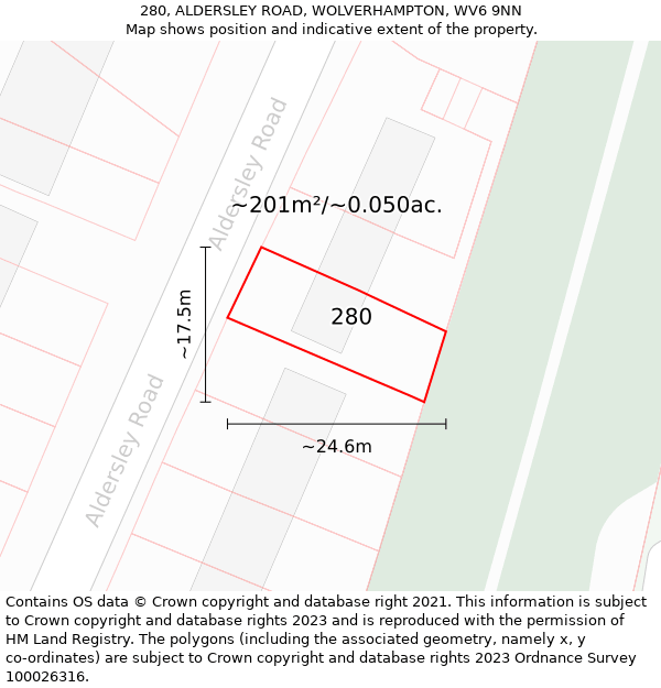 280, ALDERSLEY ROAD, WOLVERHAMPTON, WV6 9NN: Plot and title map