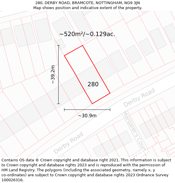 280, DERBY ROAD, BRAMCOTE, NOTTINGHAM, NG9 3JN: Plot and title map