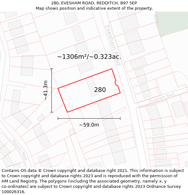 280, EVESHAM ROAD, REDDITCH, B97 5EP: Plot and title map