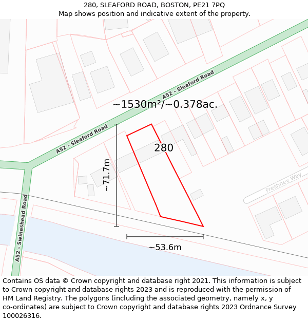 280, SLEAFORD ROAD, BOSTON, PE21 7PQ: Plot and title map