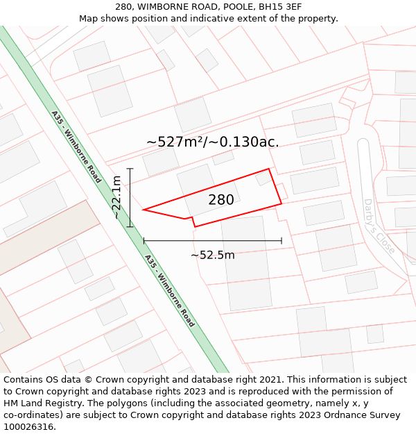 280, WIMBORNE ROAD, POOLE, BH15 3EF: Plot and title map