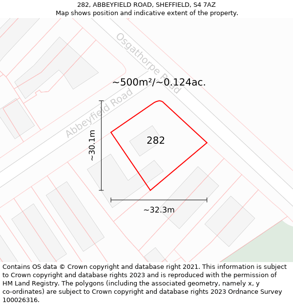 282, ABBEYFIELD ROAD, SHEFFIELD, S4 7AZ: Plot and title map