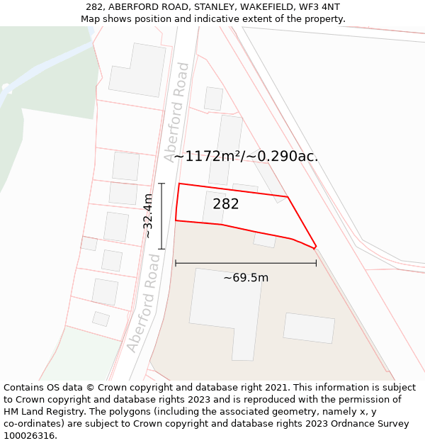 282, ABERFORD ROAD, STANLEY, WAKEFIELD, WF3 4NT: Plot and title map