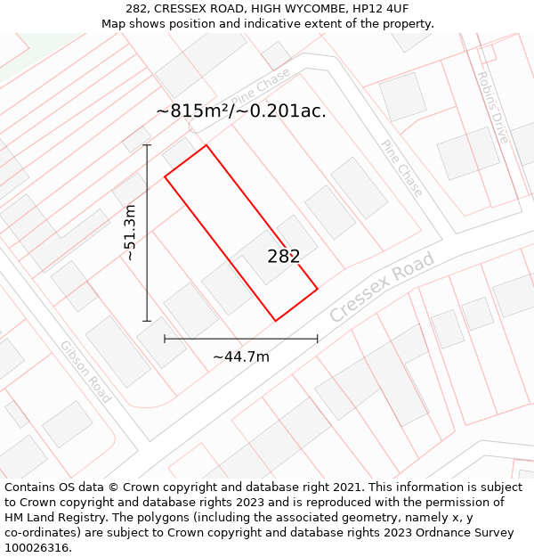 282, CRESSEX ROAD, HIGH WYCOMBE, HP12 4UF: Plot and title map