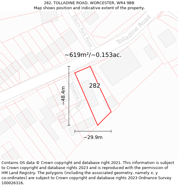 282, TOLLADINE ROAD, WORCESTER, WR4 9BB: Plot and title map