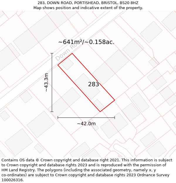 283, DOWN ROAD, PORTISHEAD, BRISTOL, BS20 8HZ: Plot and title map