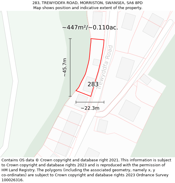 283, TREWYDDFA ROAD, MORRISTON, SWANSEA, SA6 8PD: Plot and title map