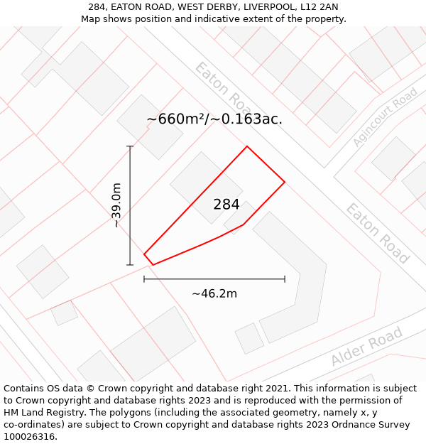 284, EATON ROAD, WEST DERBY, LIVERPOOL, L12 2AN: Plot and title map