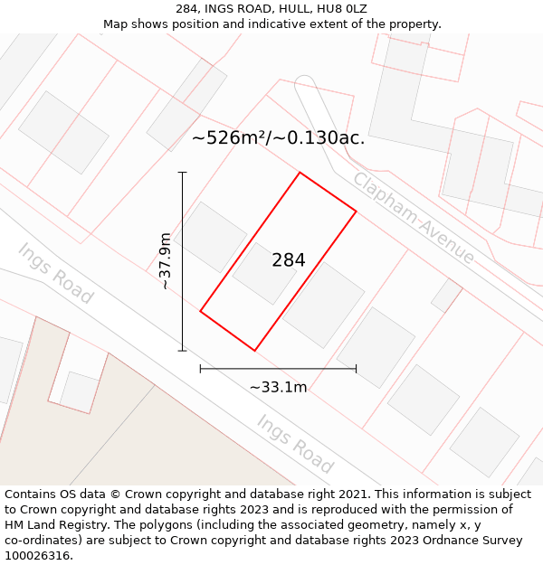 284, INGS ROAD, HULL, HU8 0LZ: Plot and title map