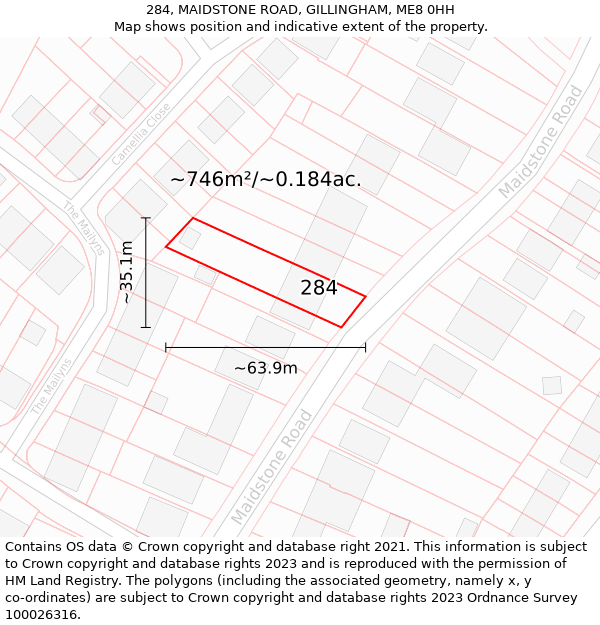 284, MAIDSTONE ROAD, GILLINGHAM, ME8 0HH: Plot and title map