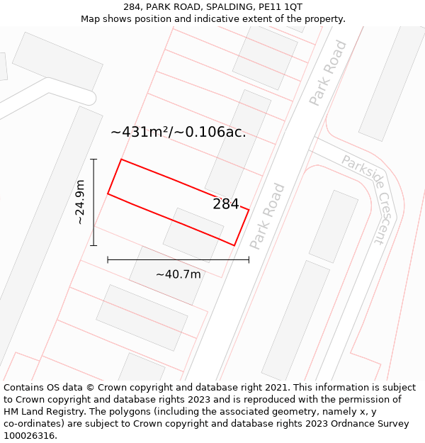 284, PARK ROAD, SPALDING, PE11 1QT: Plot and title map