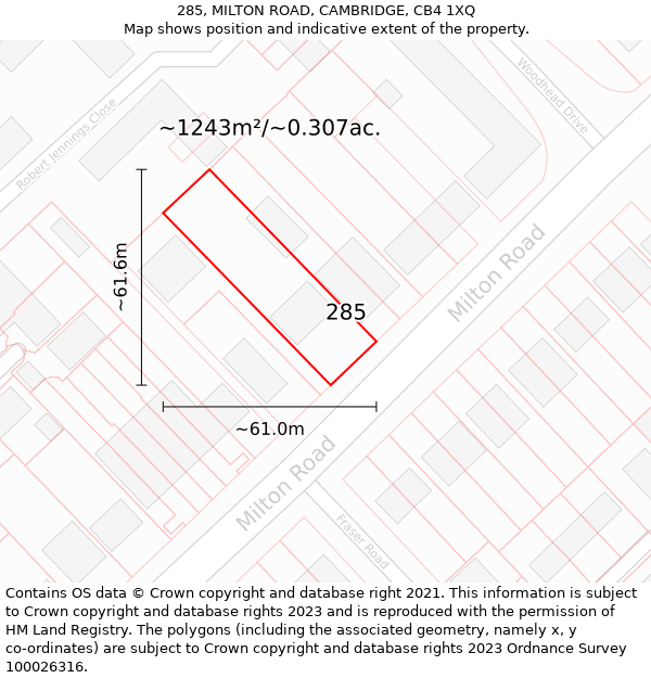 285, MILTON ROAD, CAMBRIDGE, CB4 1XQ: Plot and title map