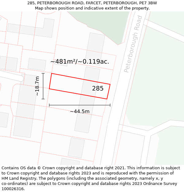 285, PETERBOROUGH ROAD, FARCET, PETERBOROUGH, PE7 3BW: Plot and title map