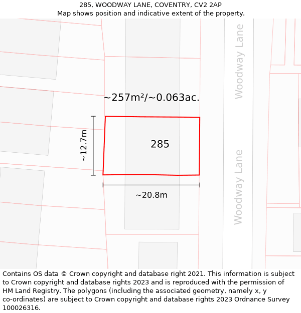 285, WOODWAY LANE, COVENTRY, CV2 2AP: Plot and title map