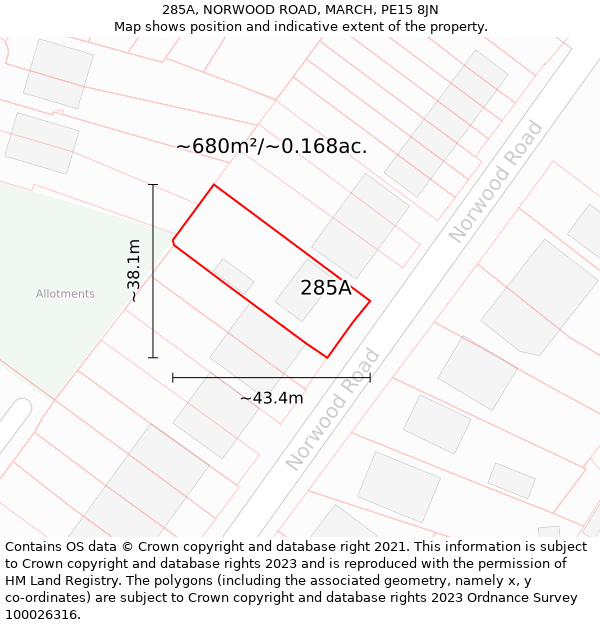 285A, NORWOOD ROAD, MARCH, PE15 8JN: Plot and title map